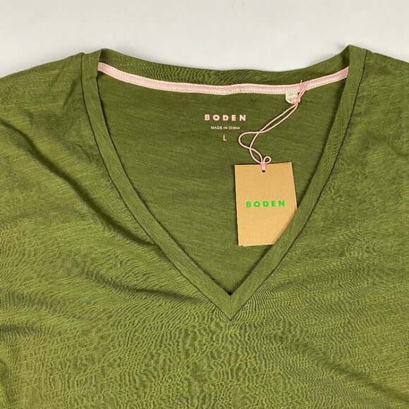 NWT Boden V-Neck T-Shirt Women's Size Large Green 100% Cotton - Picture 3 of 10